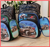 Детский школьный 4D рюкзак портфель для мальчика три отделения Джип ранец сумка для школы с пеналом