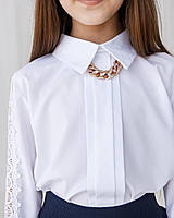 Школьная белая блуза c длинным рукавом для девочки 116-146р