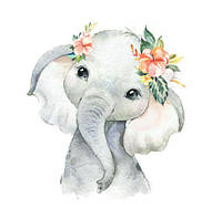 Наклейка для ростовой фигуры "Слоненок девочка акварель" 80х71см / интерьерная наклейка (без обреза)