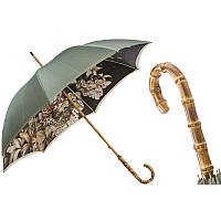 Зонт-трость Pasotti 397 991 B зеленый с принтом леопарда и бамбуковой ручкой