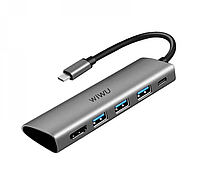 Перехідник WiWU Alpha 5в1 хаб USB HUB-C to 3xUSB3.0+Type-C+HDMI концентратор для ноутбука MacBook розгалужувач