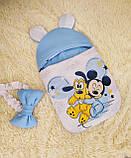 Комплект велюровий комбінезон + конверт спальник з плащової тканини, принт Mikki, фото 4