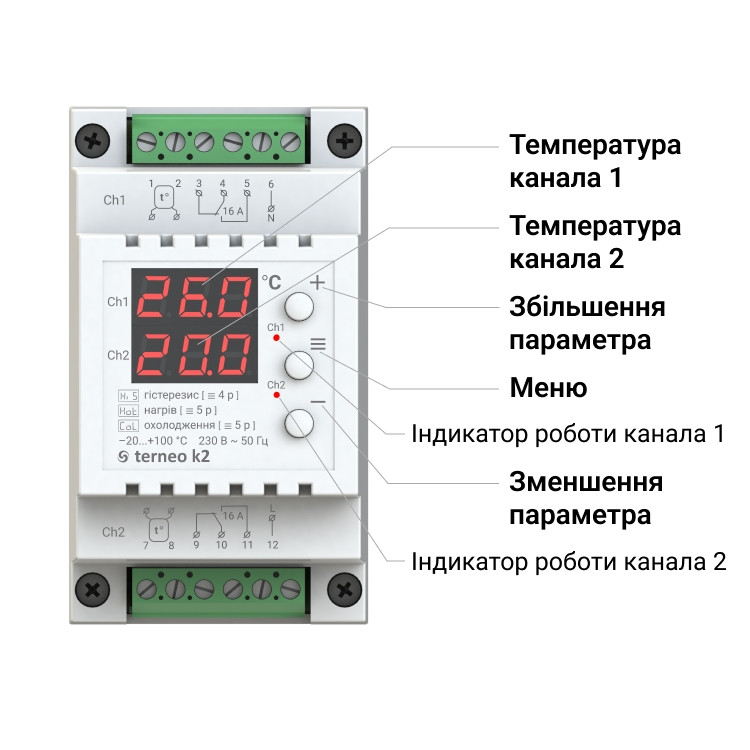 Двоканальний терморегулятор Terneo k2 - фото 2 - id-p121208293