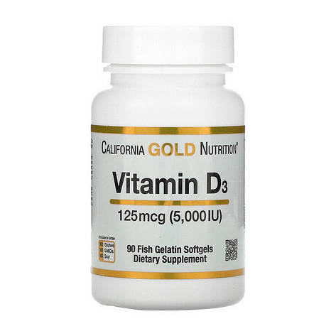 Vitamin D3 125 mcg (5,000 IU) (90 fish gelatin softgels), фото 1