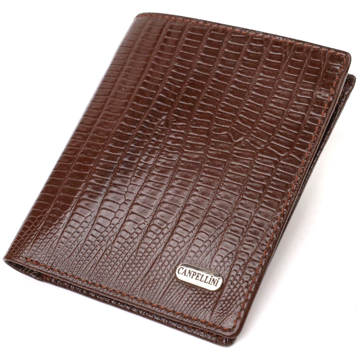 Фактурний гаманець для чоловіків з натуральної шкіри з тисненням CANPELLINI 21927 Коричневий, фото 1