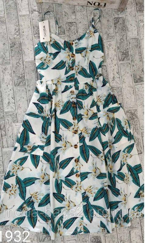 Красиве модне стильне літнє бавовняне жіноче плаття сарафан з принтом білий р.42/46