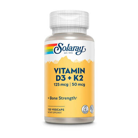Solaray Vitamin D3+K2 (soy free) 120 veg caps, фото 1