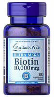 Биотин для волос, Витамин B7, Puritan's Pride Biotin 10,000 mcg 100 sofgels