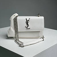 Белая женская сумка Yves Saint Laurent Sunset Mini Chain