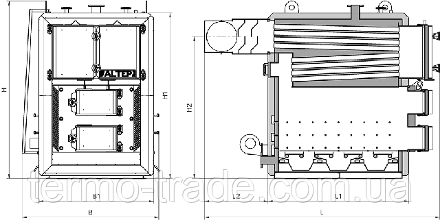 Габаритные размеры котла Альтеп KT-3ENMEGA:
