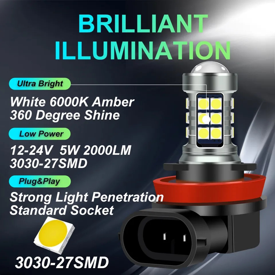Світлодіодна лампа H11 LED H8 з лінзою протитуманка LED 27 SMD 3030 12-24 V
