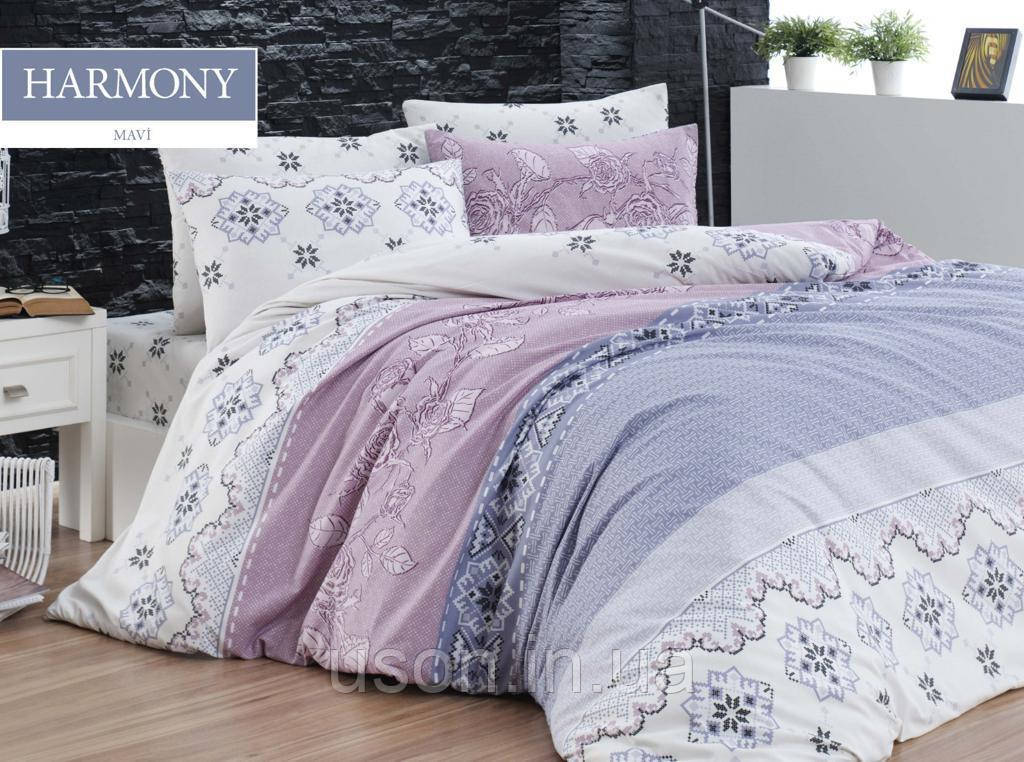 Комплект постільної білизни ранфорс 200 х 220 TM Eva Туреччина Harmony Mavi, фото 1