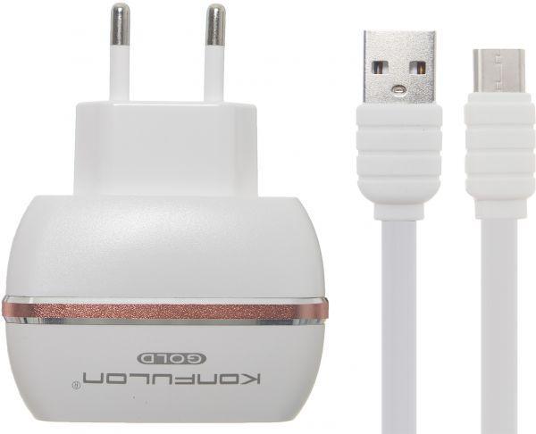 Мережевий зарядний пристрій Konfulon (C23 + S33A) 2в1 5V/2.4A + USB кабель Type-C- білий