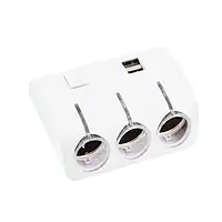 АЗУ розгалужувач WEIFENG, 12V-3*12V+USB, Silver, Blister
