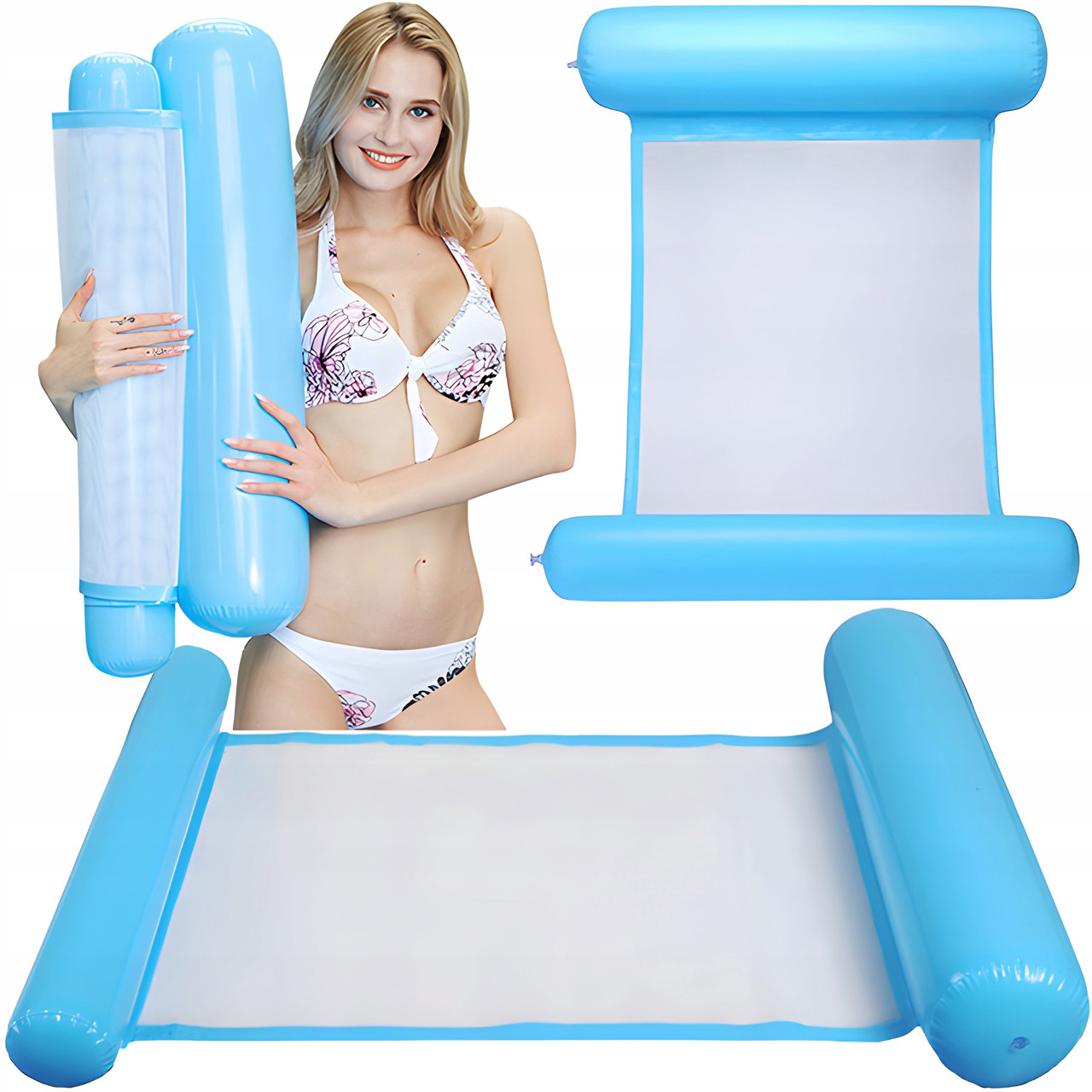 Водный гамак, надувной матрас для плавания голубой - фото 1 - id-p1887082689