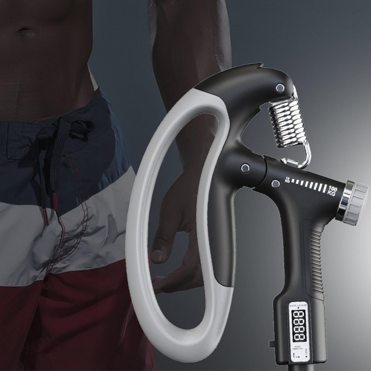 Еспандер кистьовий пружинний з регульованим навантаженням 10 - 100 кг і лічильником від 0 до 9999 Black Grey 2840, фото 1