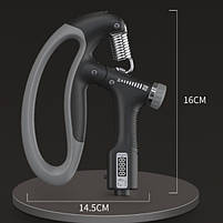 Еспандер кистьовий пружинний з регульованим навантаженням 10 - 100 кг і лічильником від 0 до 9999 Black Grey 2840, фото 2