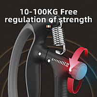 Еспандер кистьовий пружинний з регульованим навантаженням 10 - 100 кг і лічильником від 0 до 9999 Black Grey 2840, фото 7