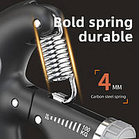 Еспандер кистьовий пружинний з регульованим навантаженням 10 - 100 кг і лічильником від 0 до 9999 Black Grey 2840, фото 5