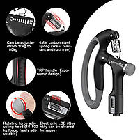 Еспандер кистьовий пружинний з регульованим навантаженням 10 - 100 кг і лічильником від 0 до 9999 Black Grey 2840, фото 6
