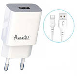 Мережевий зарядний пристрій Avantis A827 (1USB/2,4A) + Type-C cable- білий, фото 3