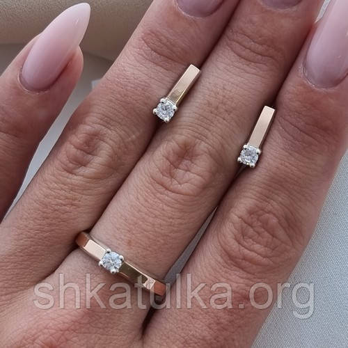 Набір прикрас срібний із золотими напайками та фіанітами Танго, фото 1