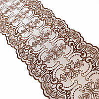 Ажурное кружево вышивка на сетке: золотисто-коричневая нитка на коричневой сетке, ширина 23 см