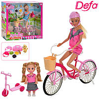 Кукла на велосипеде 8457 с дочкой на самокате с аксессуарами