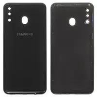 Задняя панель корпуса (крышка аккумулятора) для Samsung M205F Galaxy M20, черная, со стеклом камеры