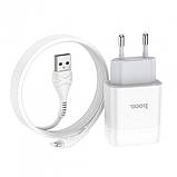 Мережевий зарядний пристрій Hoco блочек 2USB 2в1 (C73A) + USB кабель Lightning- білий, фото 4