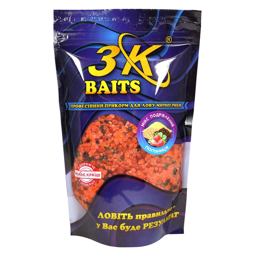 Прикорм 3KBaits Дроблений Зерновий мікс Полуниця 500 г (3KB1509)