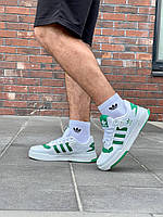 Мужские Кроссовки Adidas New Low Forum White Green адидас форум белые с зелёным кожаные