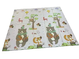 Дитячий складаний двобічний килимок Ведмідь із совою/Дорога з поїздом XPE 2000х1800х10 мм