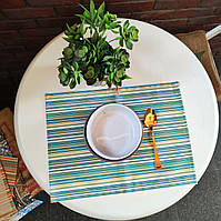 Подтарельник из ткани, сервировочный коврик, салфетка под тарелку полоска зеленая 45см