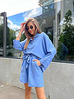 Костюм женский шорты + кофта свободного кроя цвет голубой 46-48