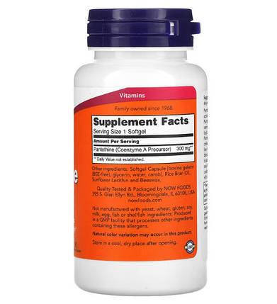 Пантетин NOW Foods Pantethine 300 mg 60 Softgels, фото 3