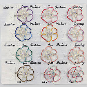 Шпилька для волосся сріблястого кольору квіток різних кольорів із намистинами та стразами набір 12 шт. розмір 5х4 см