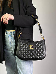 Жіноча сумка Шанель чорна Chanel Leather Black/Gold