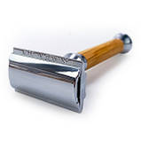 Giesen & Forsthoff Безпечна бритва з латуні 1920 з ручкою з оливкового дерева 100 мм + 10 лез 02496, фото 4