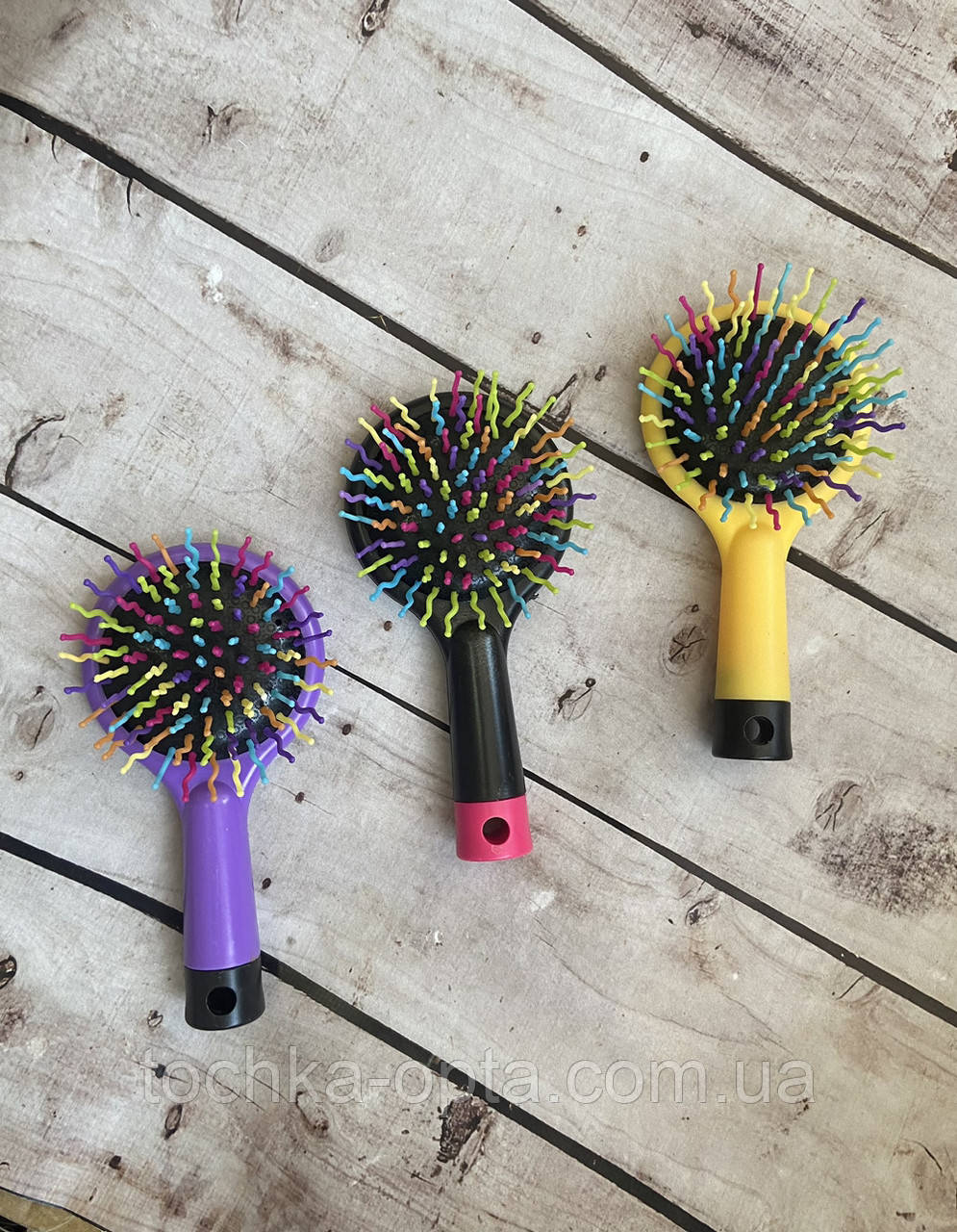 Масажна щітка для волосся з дзеркалом Веселка маленька, фото 1