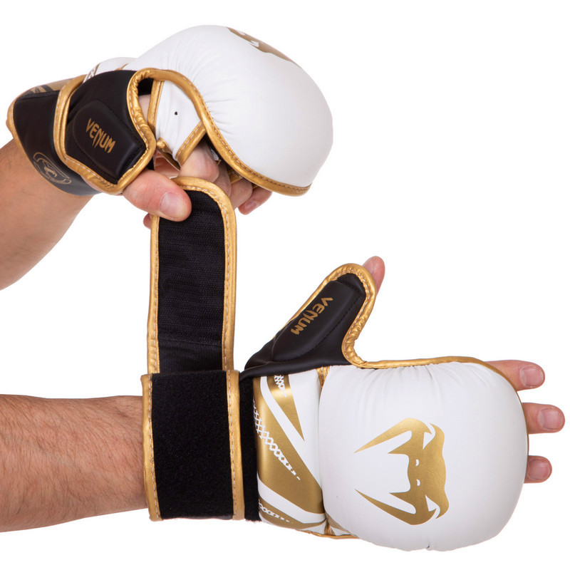 Рукавички для змішаних єдиноборств MMA Venum 3393 розмір M White-Gold, фото 1