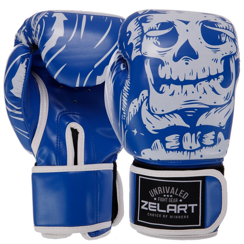 Рукавички боксерські FLEX на липучці EVERLAST SKULL сині BO-5493, 8 унцій