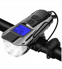 Велофара + комп'ютер + дзвінок XA-585-T6+2LED micro USB вбудований акумулятор, вело ліхтар (4 режим)