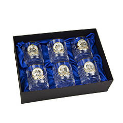 Набір для віскі "Козаки" Boss Crystal, 6 келихів, золото, срібло, кришталь