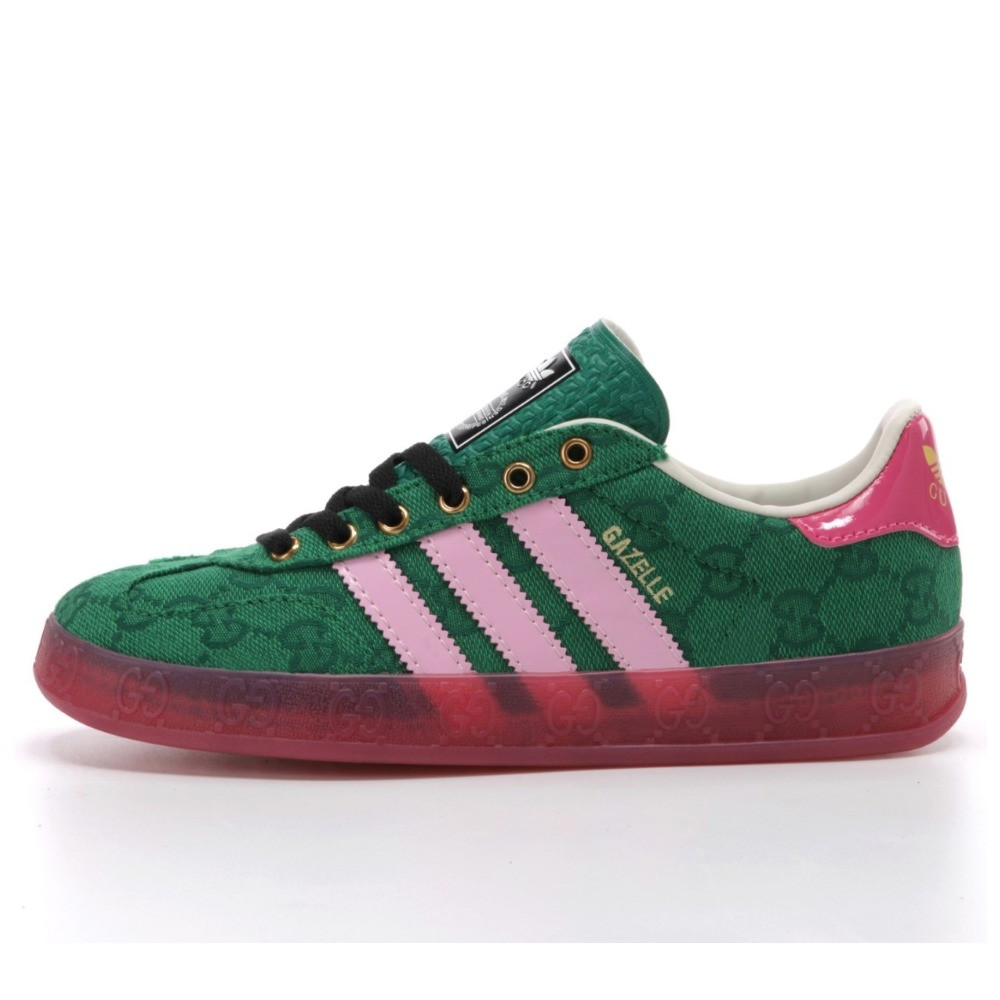 Жіночі кросівки Adidas Gazelle x Gucci Green Pink, зелені кросівки адідас газелі ґучі газель гучі