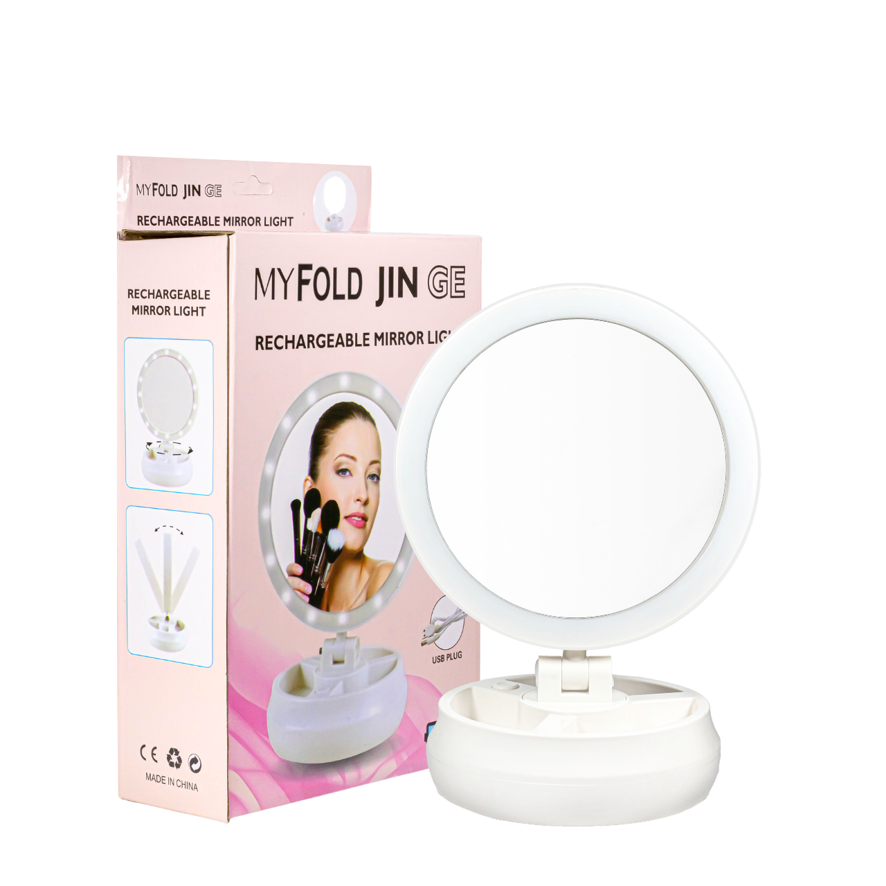 Дзеркало з led-підсвіткою для макіяжу двостороннє My Fold Jin GE, фото 1
