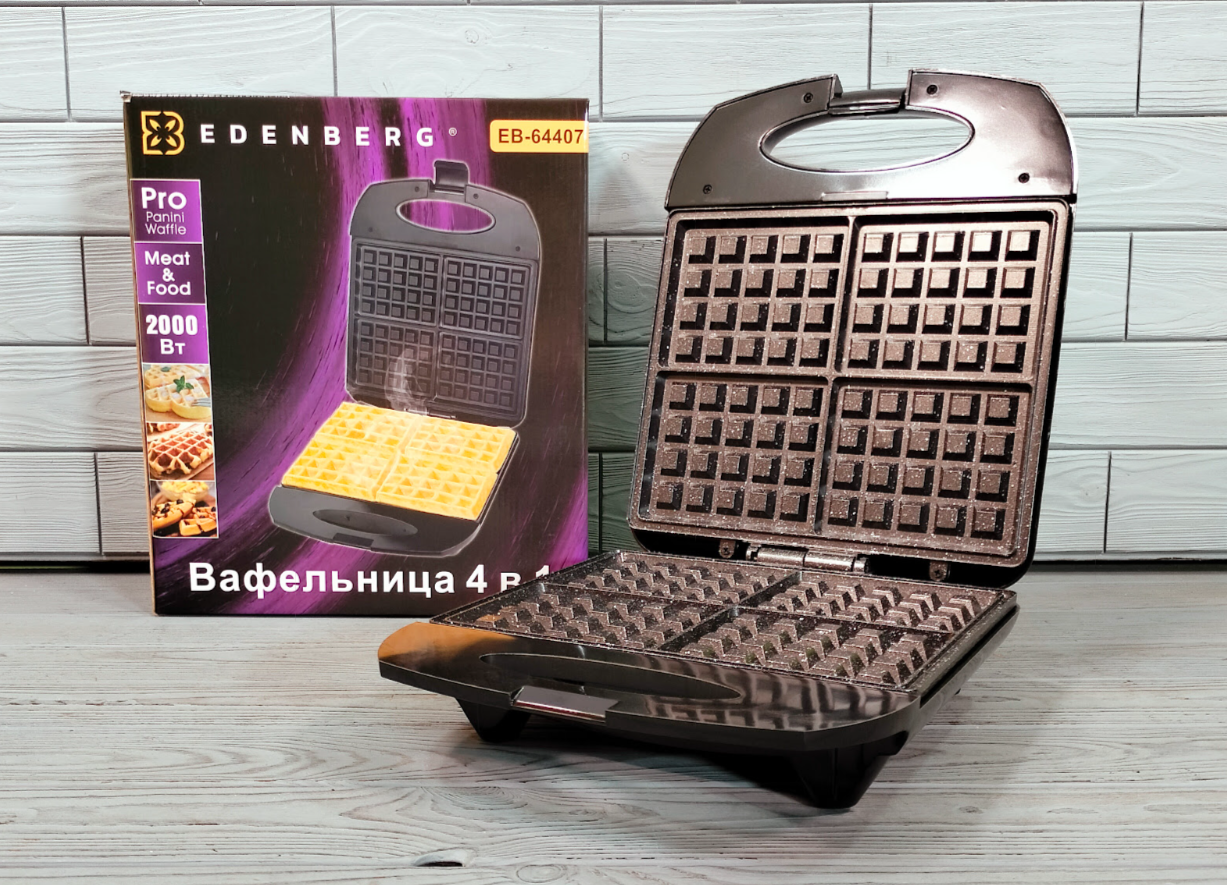 Вафельниця електрична 2000 Вт для бельгійських вафель Edenberg EB-64407 з антипригарним покриттям, фото 1