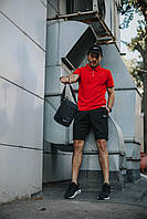 Летний прогулочный мужской костюм Nike, Спортивный комплект кепка красный поло шорты и барсетка