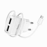 Мережевий зарядний пристрій Hoco C73А (2USB/2.4A) + USB кабель Lightning- білий, фото 3