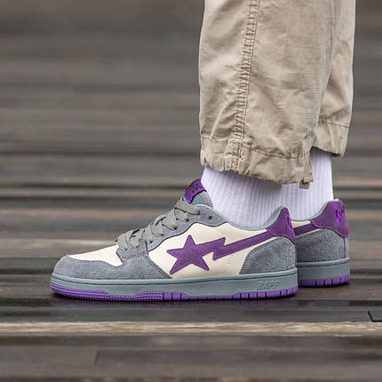 Кросівки Bape SK8 Sta Grey Purple \ Бейп СК8 Ста Сірі з Фіолетовим, фото 1